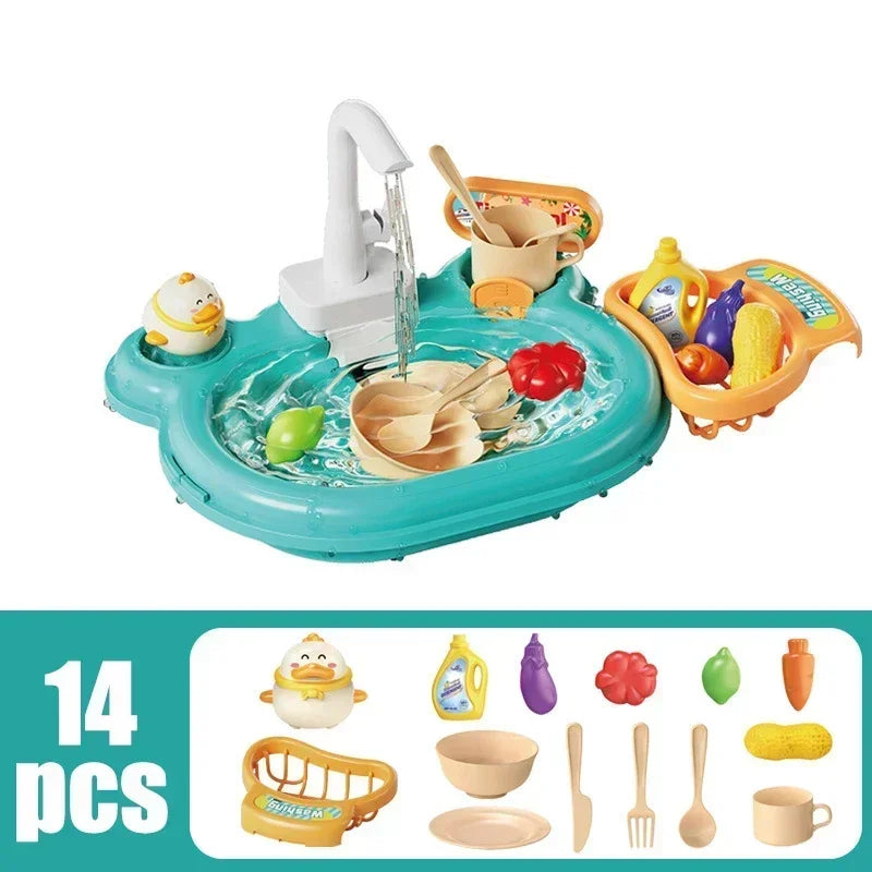 Kids Kitchen Dishwashing Basin & Fishing Pretend Play Set