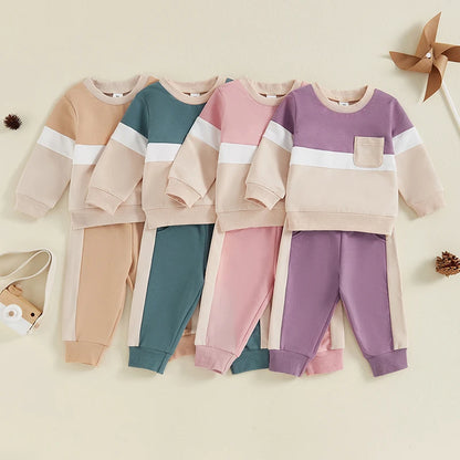 Toddler Contrast Color Long Sleeve Sweatshirt and Pants Set