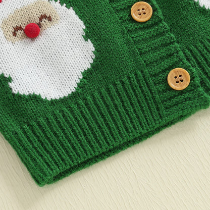 Kids' Christmas Cardigan Sweater with Santa & Tree Designs
