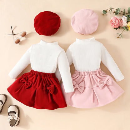 Toddler Girls Christmas Outfit Set with Bow Top and Skirt