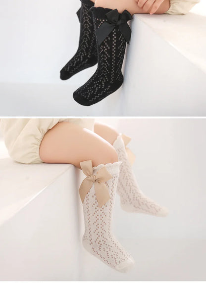 Cute Toddler Knee High Lace Bow Socks for Summer 0-3Y