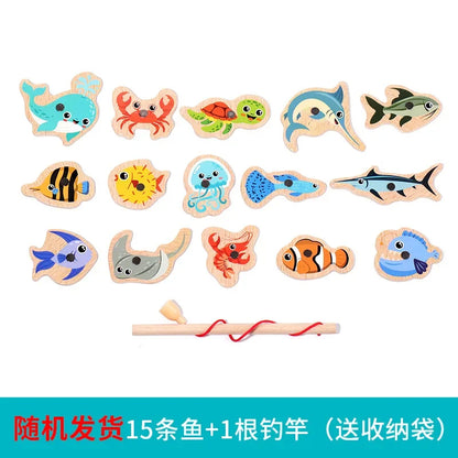 Wooden Fishing Toy Set for Kids - Interactive Marine Life Game