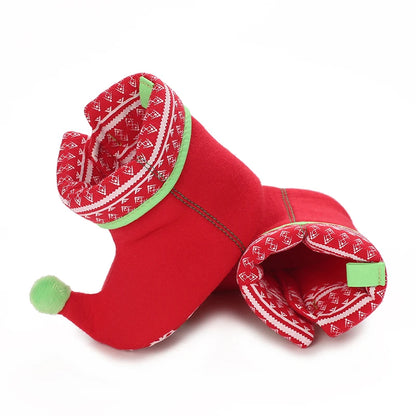 Santa Design Baby Booties with Anti-Slip Soles for Winter