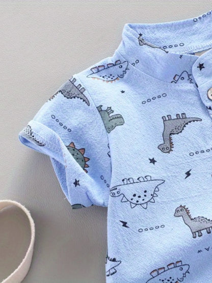 Dinosaur Print Short Sleeve Outfit Set for Infants and Toddlers