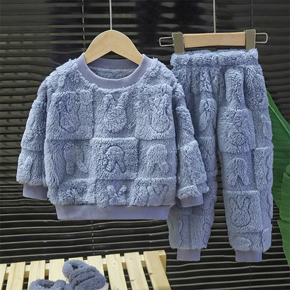 Cozy Plush Pajama Set for Kids 1-10 Years Warm Sleepwear