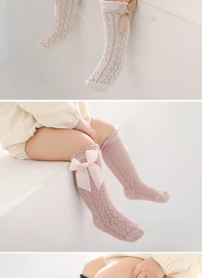 Cute Toddler Knee High Lace Bow Socks for Summer 0-3Y