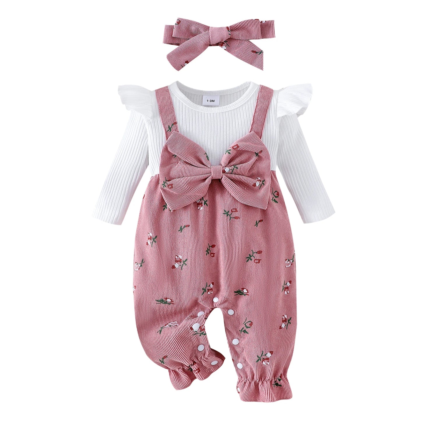 Floral Long Sleeve Romper Set for Baby Girls with Bow Headband