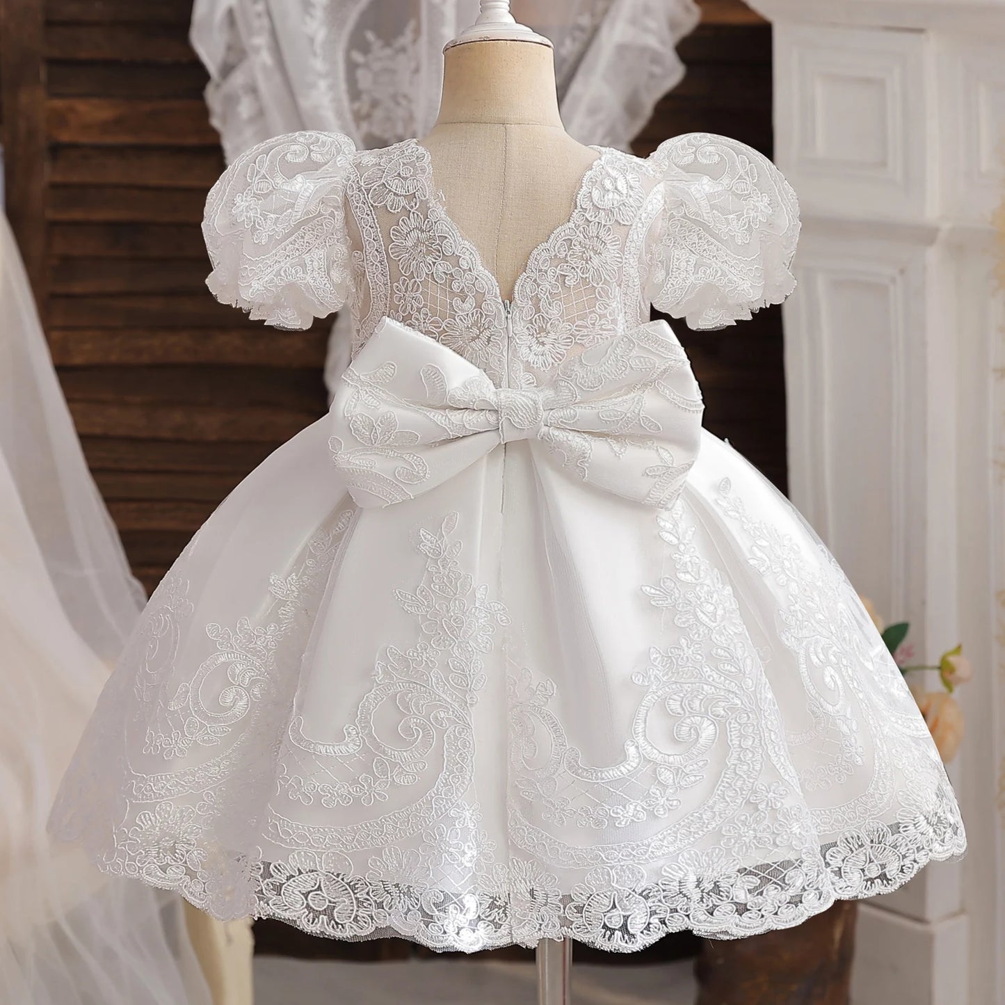 Floral Embroidery Lace Baby Dress for Girls 0-5T