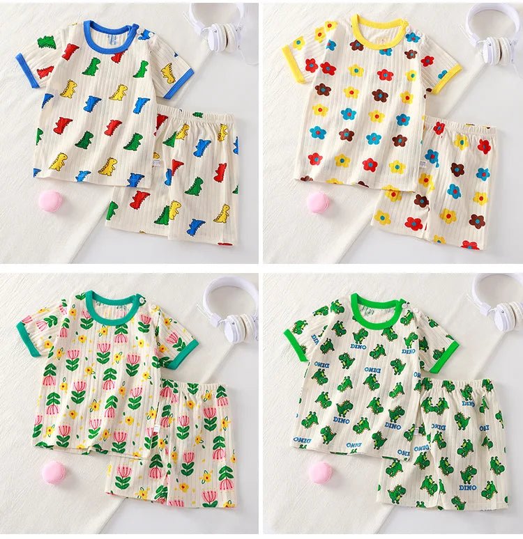 Kids Cartoon Print Summer T-Shirt and Shorts Set