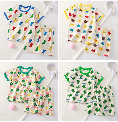 Kids Cartoon Print Summer T-Shirt and Shorts Set