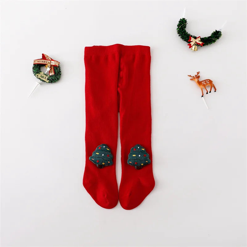 Red Cotton Christmas Tights for Infants and Toddlers