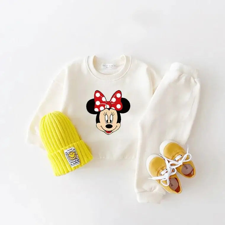 Kids' Long Sleeve Cartoon Sportswear Set with Minnie Print
