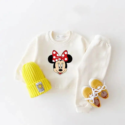 Kids' Long Sleeve Cartoon Sportswear Set with Minnie Print