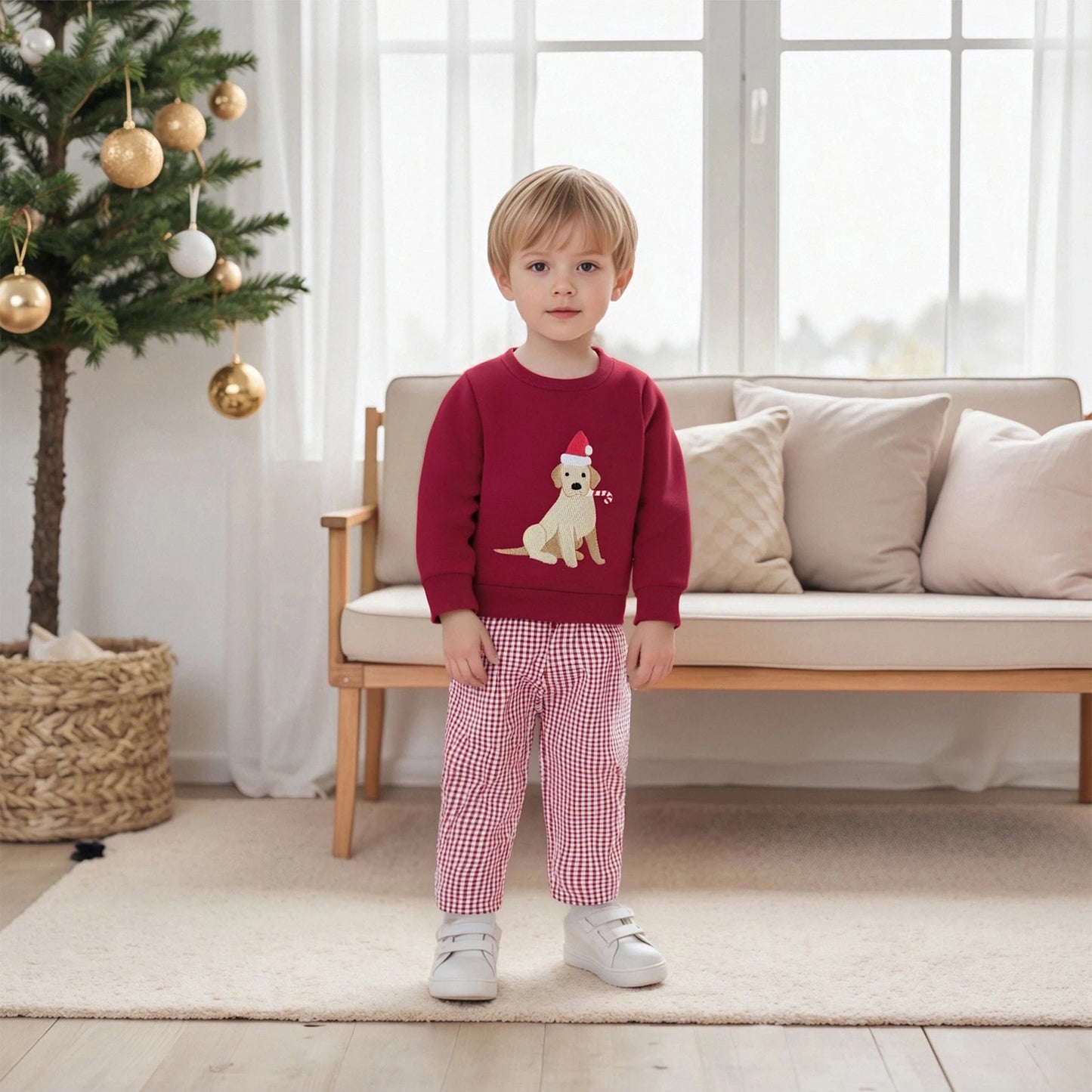 Toddler Christmas Dog Embroidered Sweatshirt and Pants Set
