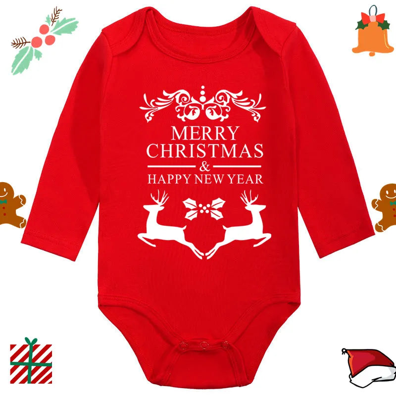 Santa Claus Elk Print Long Sleeve Baby Romper for Newborns