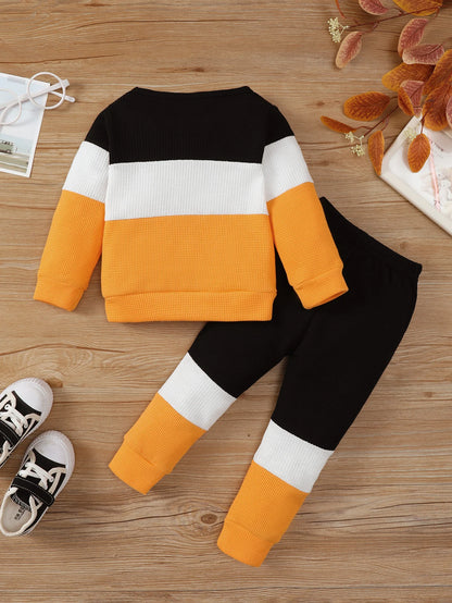 Color Block Long Sleeve Top and Pants Set for Boys 1-6 Years