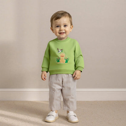Boys' Long Sleeve Duck Embroidery Top & Plaid Pants Set