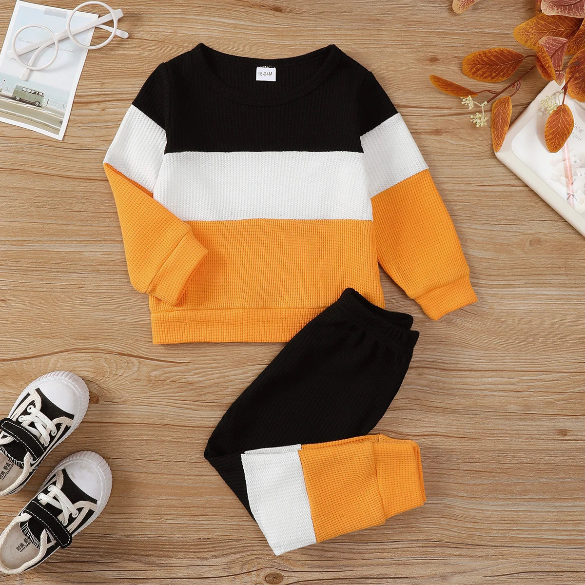 Color Block Long Sleeve Top and Pants Set for Boys 1-6 Years