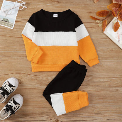 Color Block Long Sleeve Top and Pants Set for Boys 1-6 Years