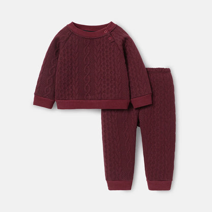 Baby Boy Cable Knit Sweatshirt & Pants Set - Soft & Cozy
