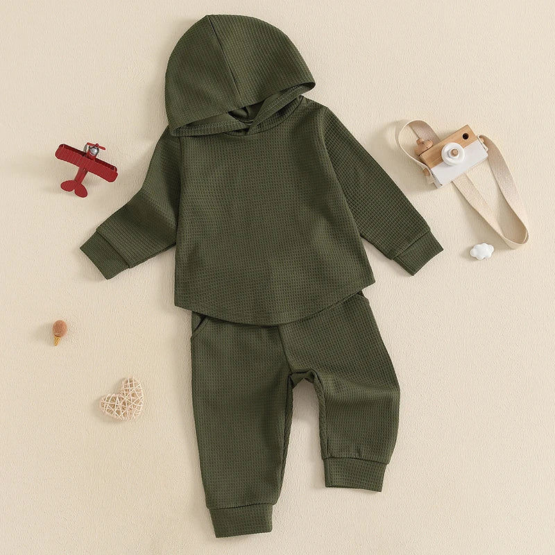 Baby Boy Autumn 2PCS Hooded Outfit with Drawstring Pants
