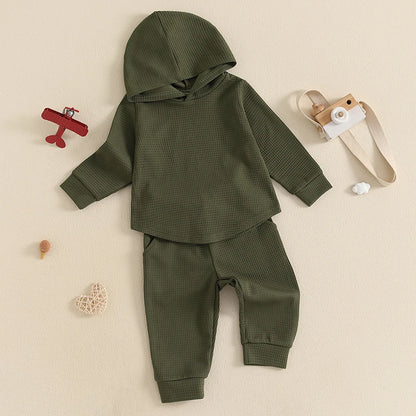 Baby Boy Autumn 2PCS Hooded Outfit with Drawstring Pants