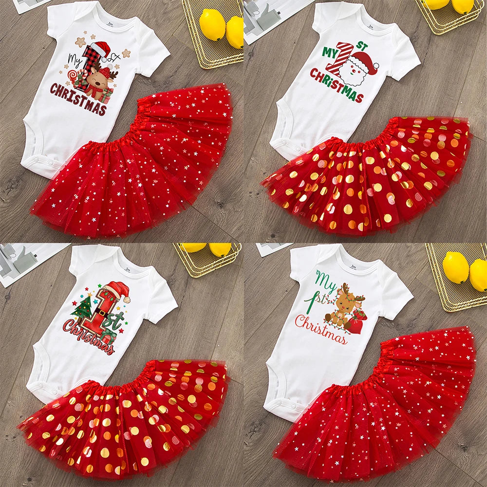 Baby Girls' Christmas Cake Smash Tutu Dress and Bodysuit Set