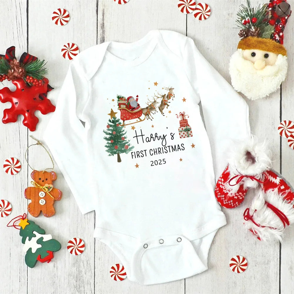 Personalized Baby's First Christmas Long Sleeve Romper