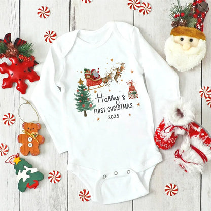 Personalized Baby's First Christmas Long Sleeve Romper