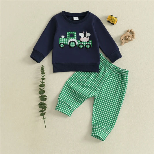 Toddler Boys' Cow Sweatshirt and Plaid Pants Set