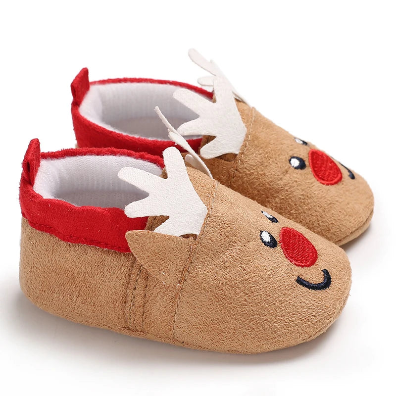 Santa Design Baby Booties with Anti-Slip Soles for Winter