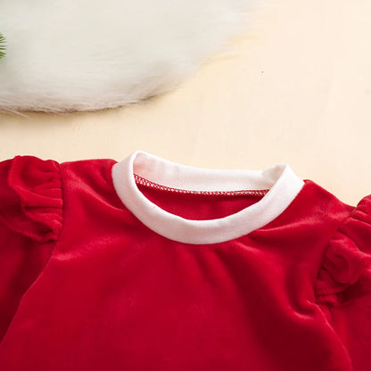 Newborn Baby Girl Christmas Romper and Flare Pants Set