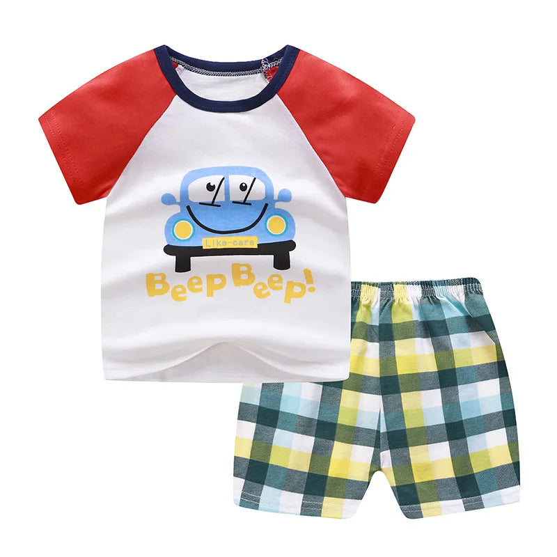 Cute Cartoon Baby Boys Summer Tracksuit: T-Shirt & Shorts Set