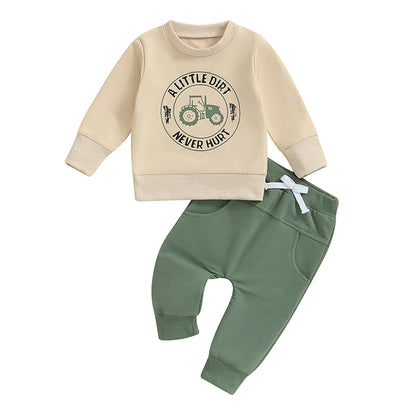 Toddler Boys Tractor Print Sweatshirt and Pants Outfit Set