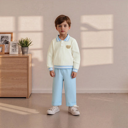 Baby Boy's Bear Embroidered Sweatshirt and Pants Set