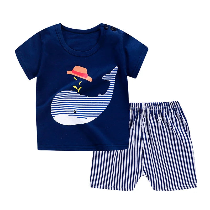 Cute Cartoon Baby Boys Summer Tracksuit: T-Shirt & Shorts Set