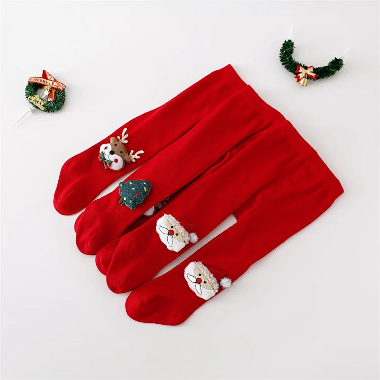 Red Cotton Christmas Tights for Infants and Toddlers