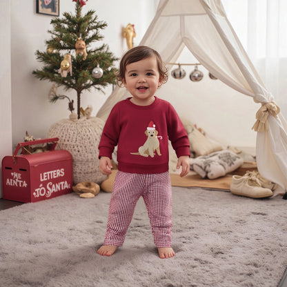 Toddler Christmas Dog Embroidered Sweatshirt and Pants Set