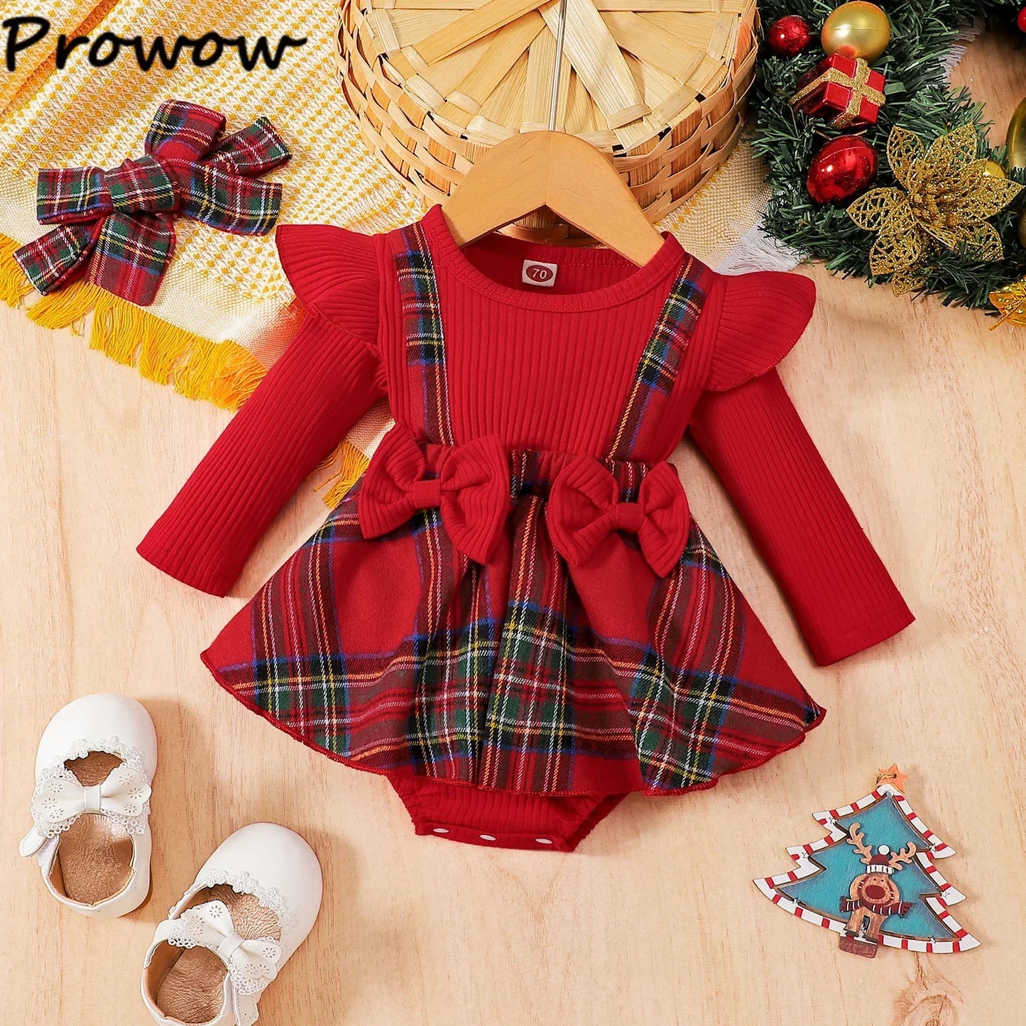 Tree Print Red Corduroy Baby Girl Dress for New Year's Eve