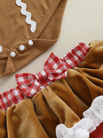 Newborn Baby Girl Gingerbread Christmas Romper & Headband Set