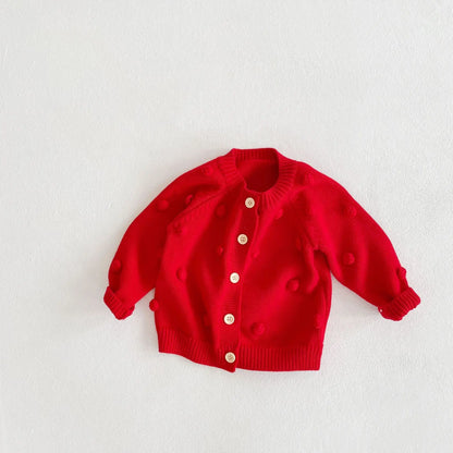 Unisex Pom Pom Knit Cardigan for Infants and Toddlers