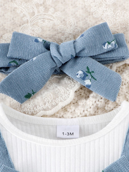 Floral Long Sleeve Romper Set for Baby Girls with Bow Headband