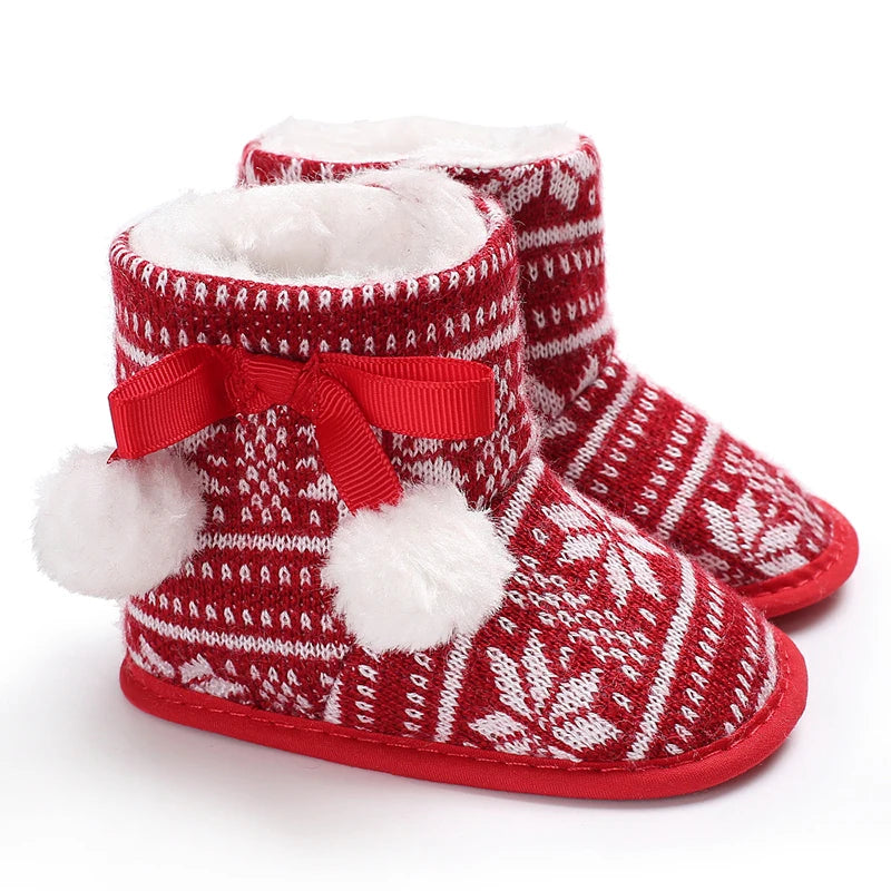 Santa Design Baby Booties with Anti-Slip Soles for Winter
