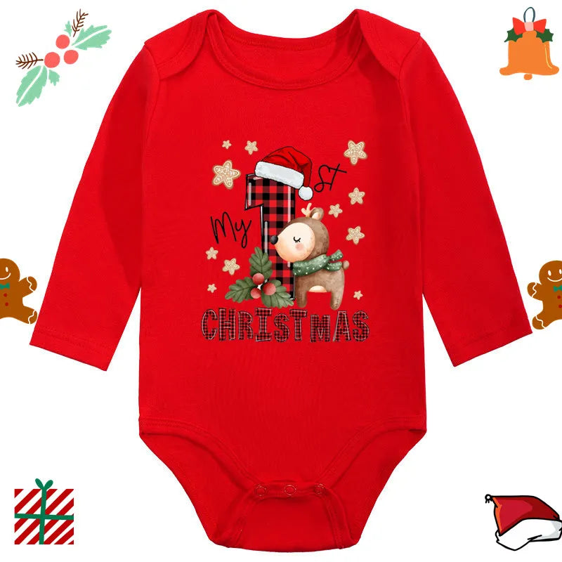 Santa Claus Elk Print Long Sleeve Baby Romper for Newborns