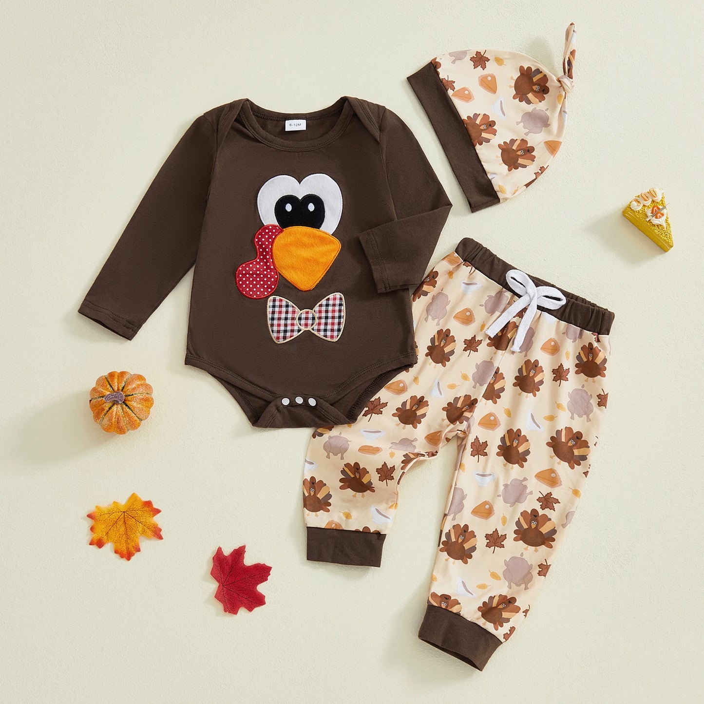 Newborn Thanksgiving Turkey Romper and Pants Set with Hat