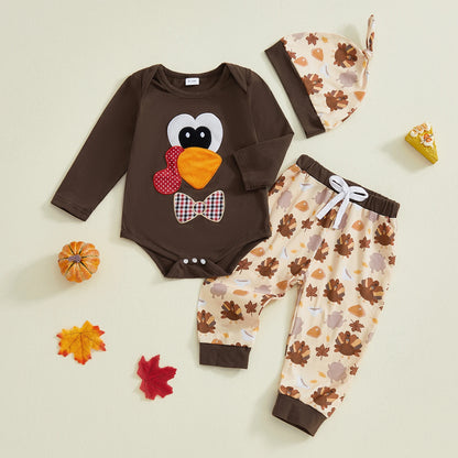 Newborn Thanksgiving Turkey Romper and Pants Set with Hat