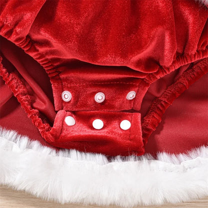 Baby Girls Christmas Velvet Romper with Santa Hat 0-18 Months