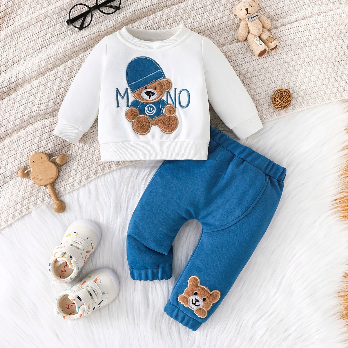 Casual Cartoon Bear Outfit for Infants 3-24 Months
