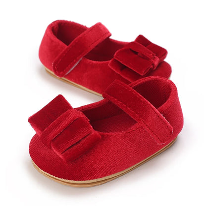 Red Baby Girl Bow Soft Sole Anti-Slip Walking Shoes