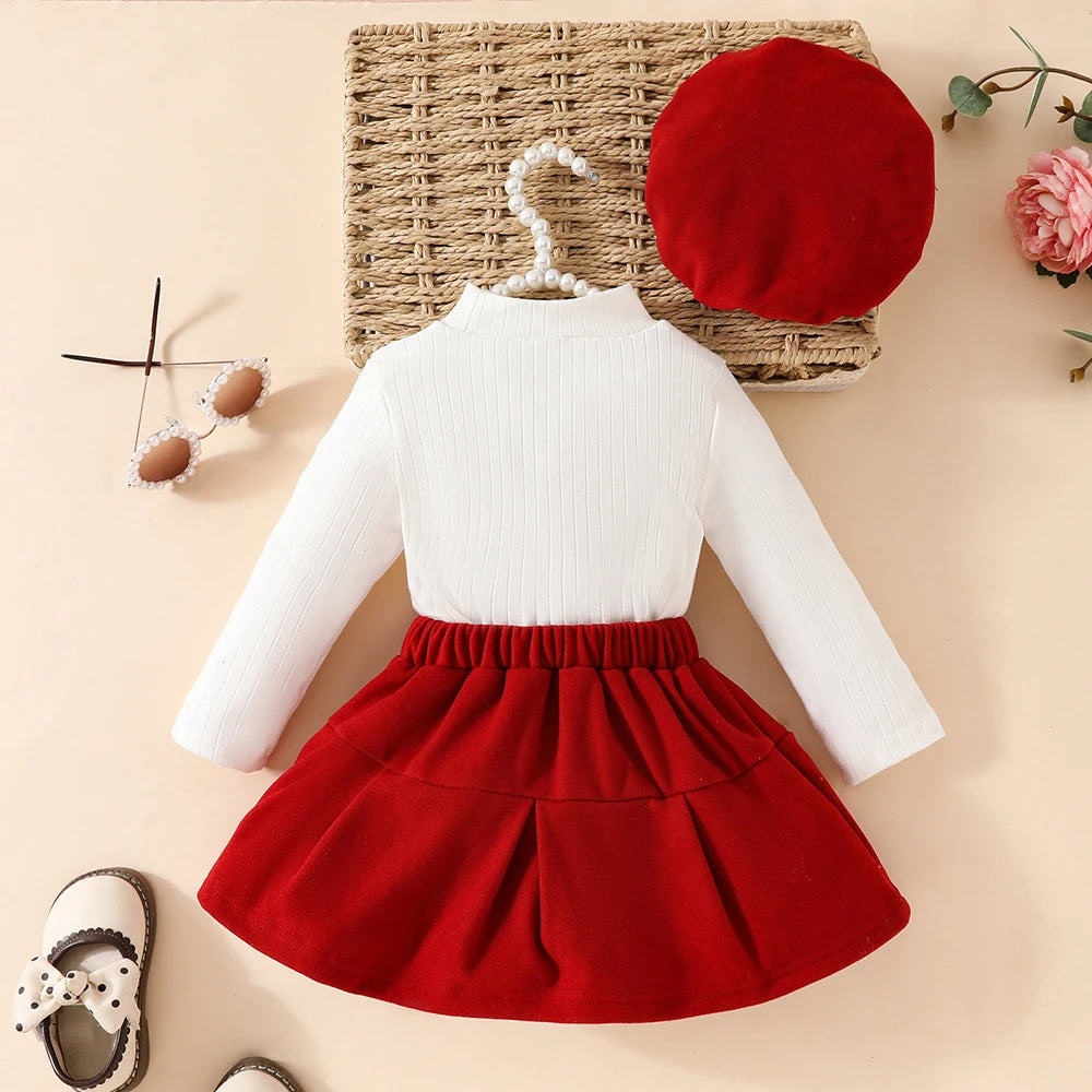 Toddler Girls Christmas Outfit Set with Bow Top and Skirt